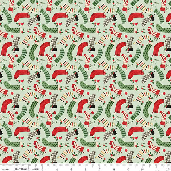 Riley Blake Charming Christmas C16353 Mint Stockings By The Yard