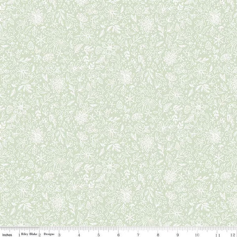 Riley Blake Charming Christmas C16354 Mint Floral Outline By The Yard