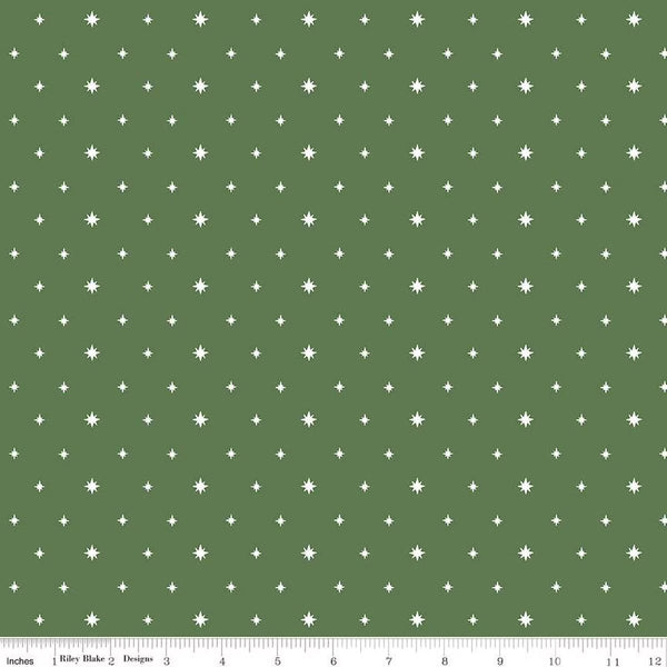 Riley Blake Charming Christmas C16355 Green Stars By The Yard