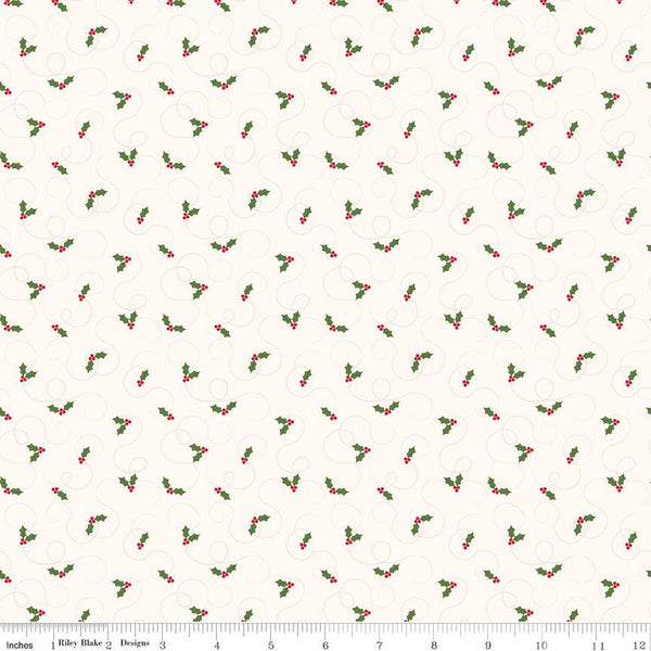 Riley Blake More Christmas Wishes 16554 White Holly By The Yard
