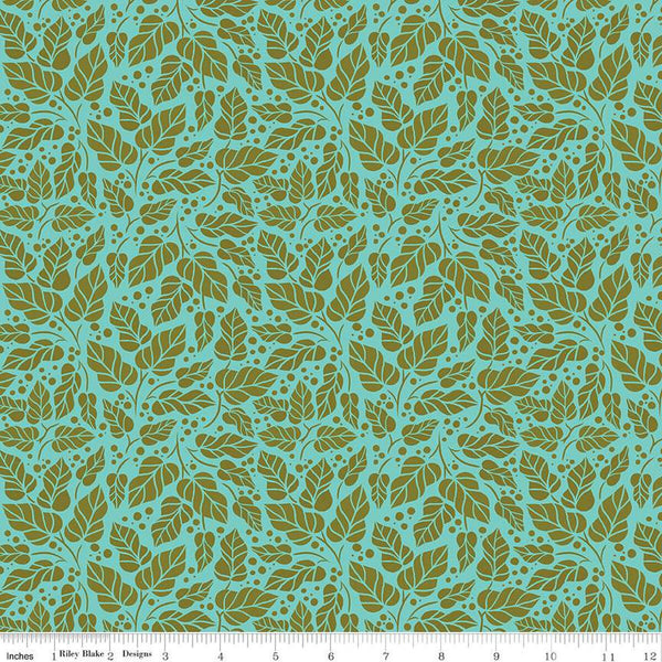 Riley Blake Zinnias CD16694 Aqua Zinnia Leaves By The Yard