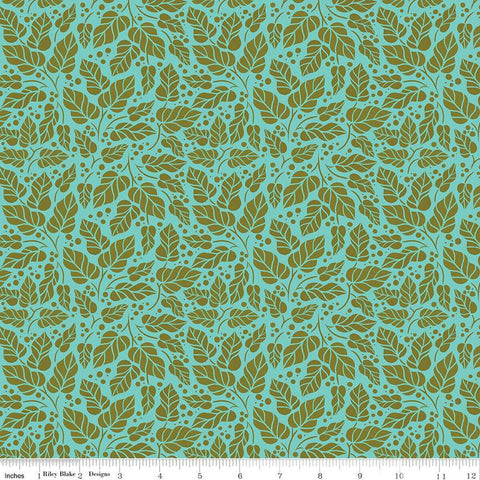 Riley Blake Zinnias CD16694 Aqua Zinnia Leaves By The Yard