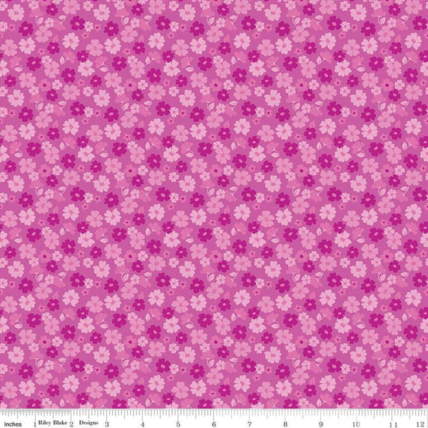 Riley Blake Zinnias CD16695 Purple Tossed Flowers 1.75 YARDS