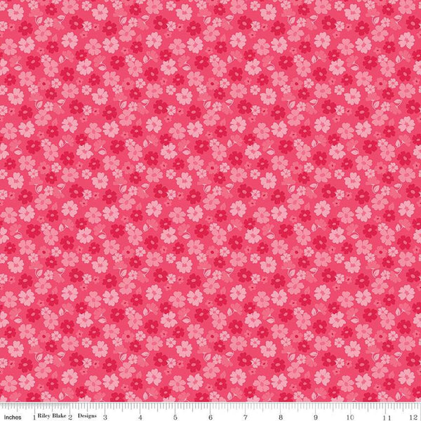 Riley Blake Zinnias C16695 Hot Pink Tossed Flowers By The Yard