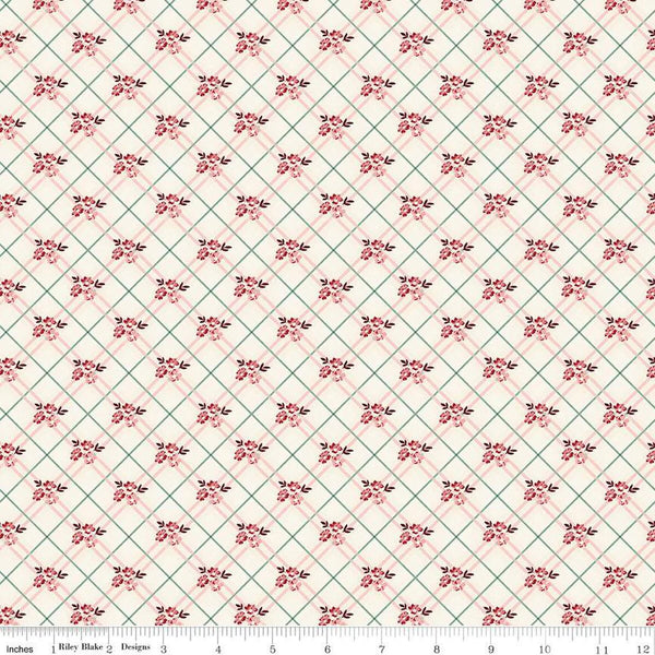 Riley Blake Love You Always C16873 Cream Floral Plaid By The Yard
