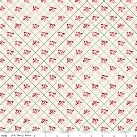 Riley Blake Love You Always C16873 Cream Floral Plaid By The Yard