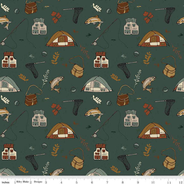 Riley Blake Let's Wander C16881 Forest Gone Fishing By The Yard