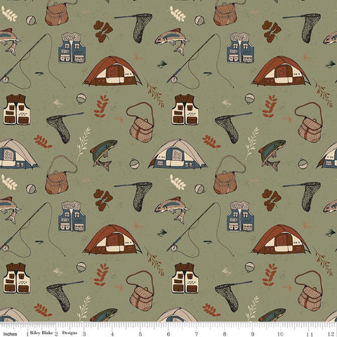 Riley Blake Let's Wander C16881 Sage Gone Fishing By The Yard