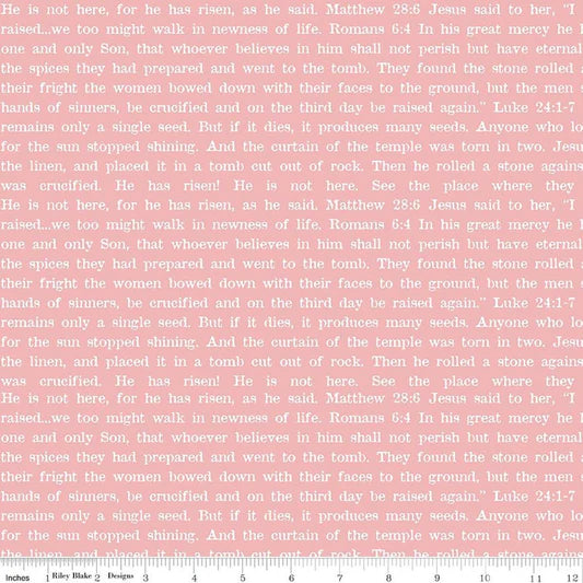 Riley Blake Egg Hunt C17150 Pink Empty Tomb Text By The Yard