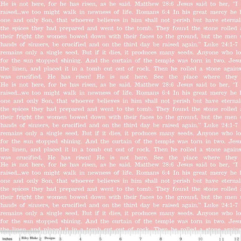 Riley Blake Egg Hunt C17150 Pink Empty Tomb Text By The Yard