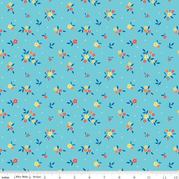 Riley Blake Summer's In Town C17532 Aqua Floral By The Yard