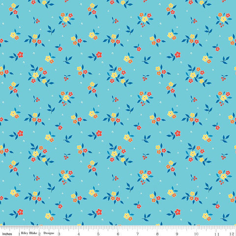 Riley Blake Summer's In Town C17532 Aqua Floral By The Yard
