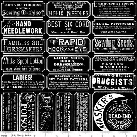 Riley Blake Scary Scraps C17603 Black Sew Labels By The Yard