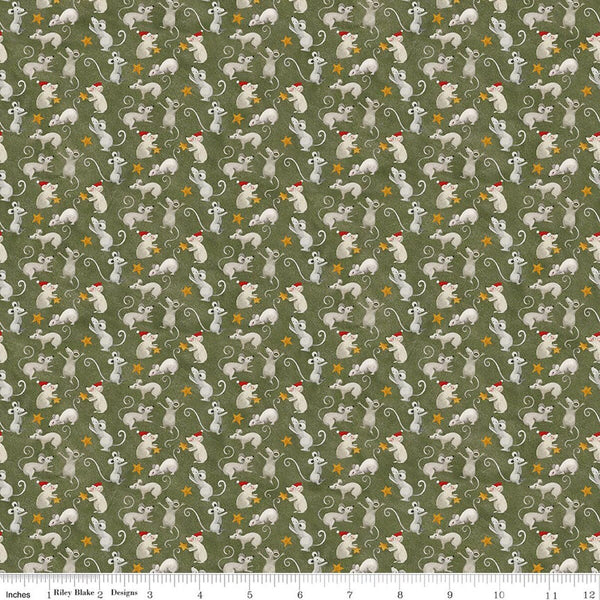Riley Blake Northern Christmas C17833 Green Mice By The Yard