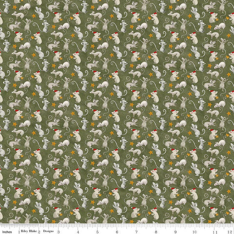 Riley Blake Northern Christmas C17833 Green Mice By The Yard