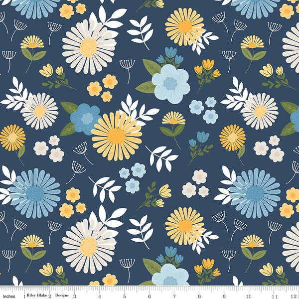 Riley Blake Sunshine & Dandelions C17920 Navy Main By The Yard