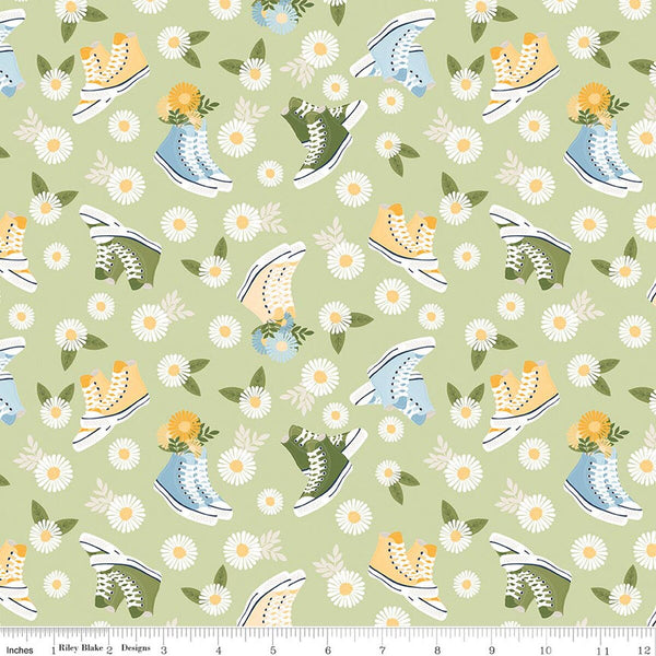Riley Blake Sunshine & Dandelions C17921 Honeydew Shoes By The Yard