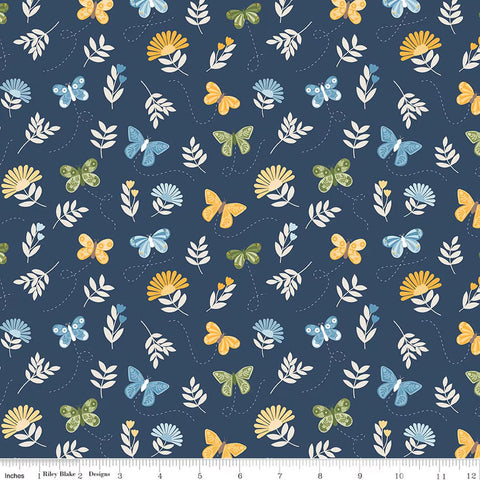 Riley Blake Sunshine & Dandelions C17922 Navy Butterflies By The Yard