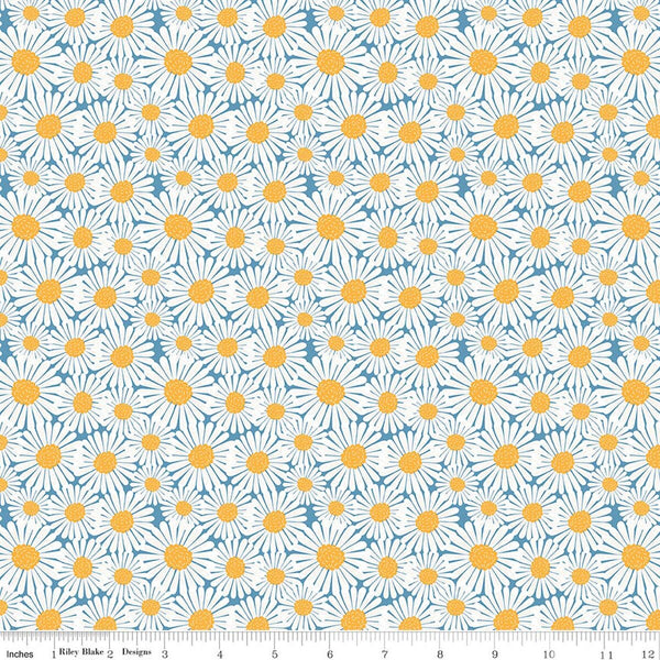 Riley Blake Sunshine & Dandelions C17923 Blue Daisies By The Yard