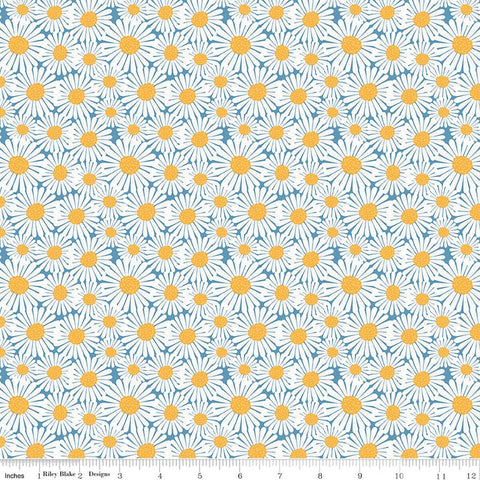 Riley Blake Sunshine & Dandelions C17923 Blue Daisies By The Yard