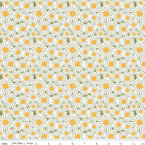 Riley Blake Sunshine & Dandelions C17923 Green Daisies By The Yard