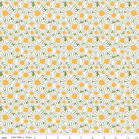 Riley Blake Sunshine & Dandelions C17923 Green Daisies By The Yard