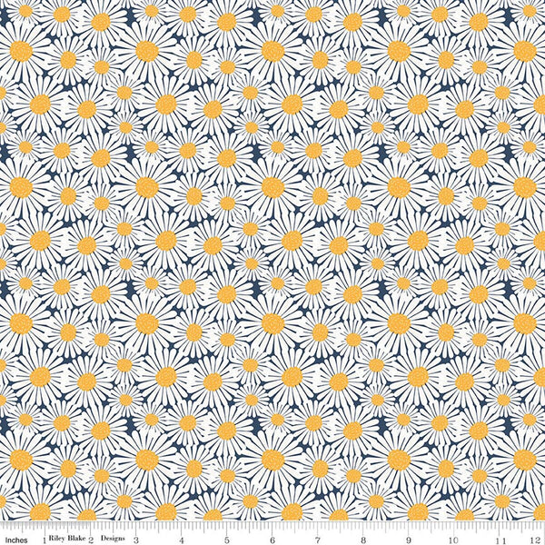 Riley Blake Sunshine & Dandelions C17923 Navy Daisies By The Yard