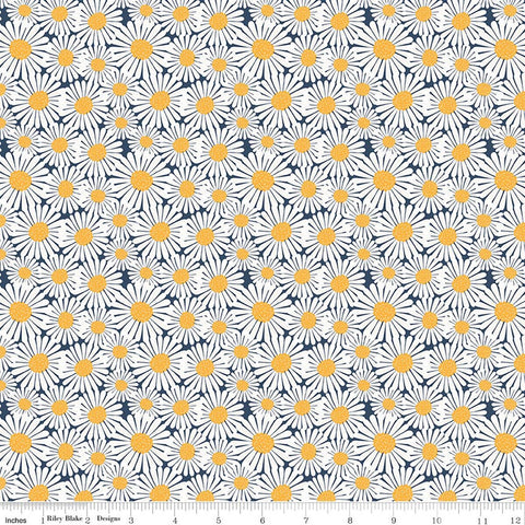 Riley Blake Sunshine & Dandelions C17923 Navy Daisies By The Yard
