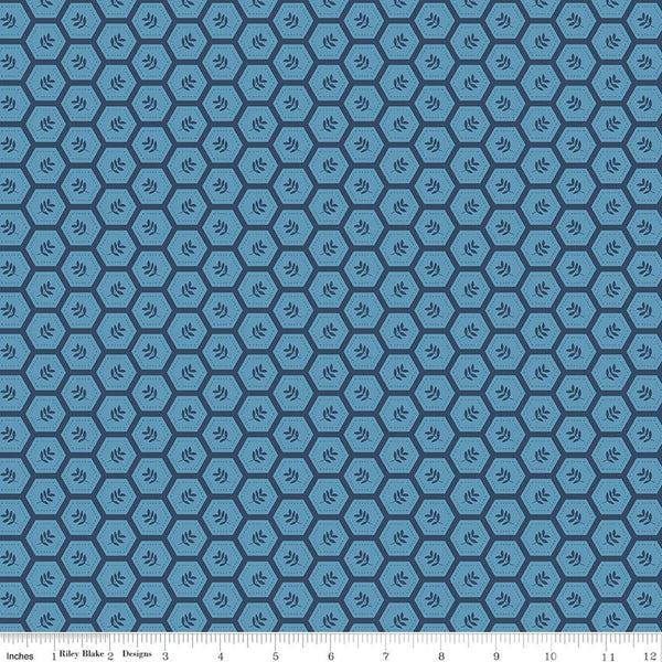 Riley Blake Sunshine & Dandelions C17926 Blue Hexies By The Yard