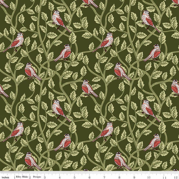 Riley Blake Tangled Garden C18022 Hunter Birds By The Yard