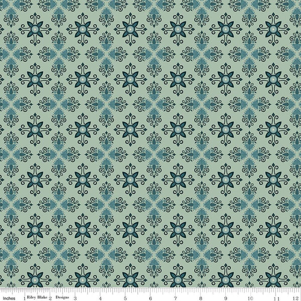 Riley Blake Where The Wildflowers Are C18252 Sage Damask By The Yard