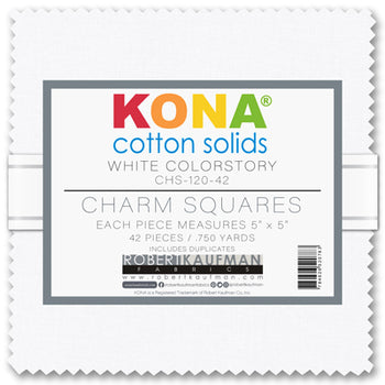 Kaufman Kona vorgeschnittene 42-teilige 5-Zoll-Charm-Quadrate 120 42 – Weiß