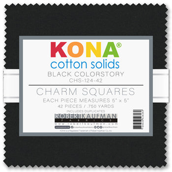 Kaufman Kona Pre-Cut 42 Piece 5" Charm Squares 124 42 - Black