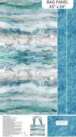 Hellblaue Tragetasche mit Meeresbrise-Digitaldruck Northcott 61 cm, Panel pro Panel (keine reine Meterware)