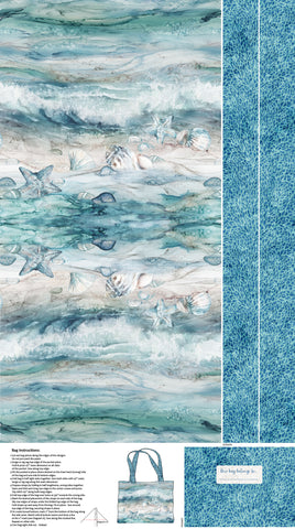 Hellblaue Tragetasche mit Meeresbrise-Digitaldruck Northcott 61 cm, Panel pro Panel (keine reine Meterware)