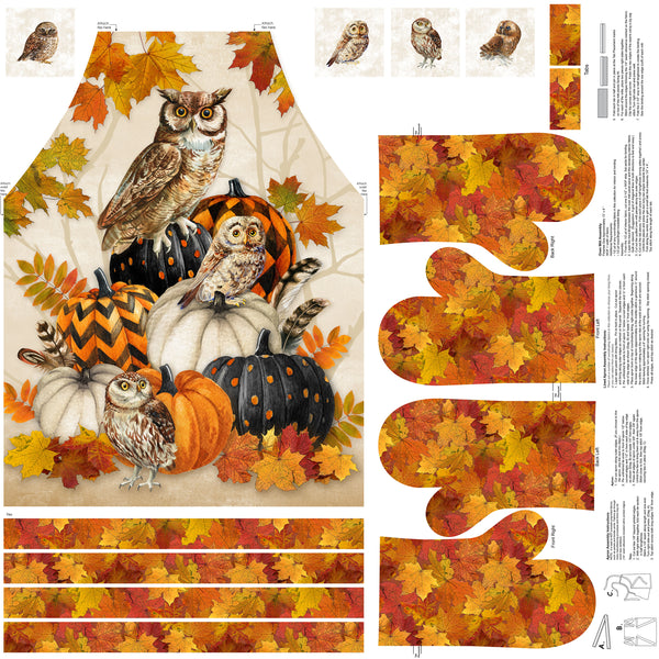 Northcott Night Owl C28843 12 Beige Multi Apron 43" CANVAS PANEL By The PANEL (Not Strictly By The Yard)