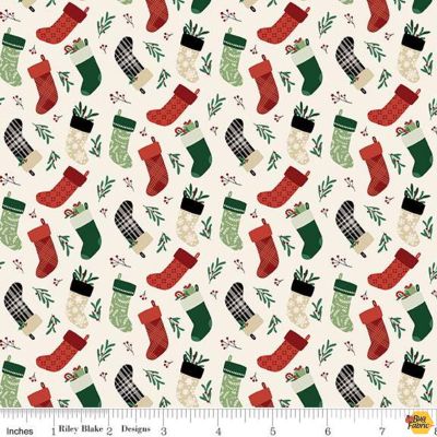 Riley Blake Christmas Traditions C9594 Cream Stockings 3 YARDS