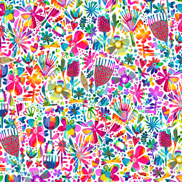 P&B Textiles Color Crush 6324 WMU White Multi Rainbow Garden By The Yard