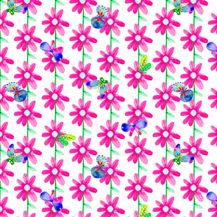 P&B Textiles Color Crush 6326 WP White Pink Dancing Daisies By The Yard