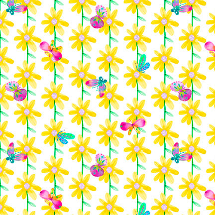 P&B Textiles Color Crush 6326 WY White Yellow Dancing Daisies By The Yard
