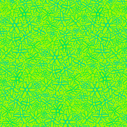 P&B Textiles Color Crush 6330 GT Green/Turquoise Doodle Flower Allover By The Yard