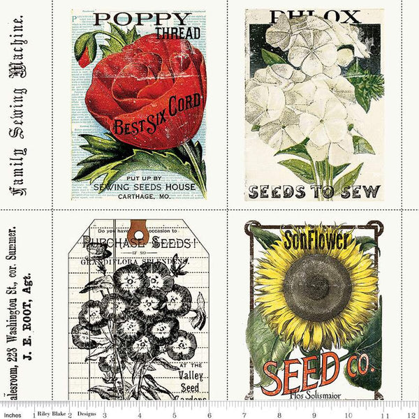 Riley Blake Sewing Seeds III C15683 White Seed Packs By The Yard