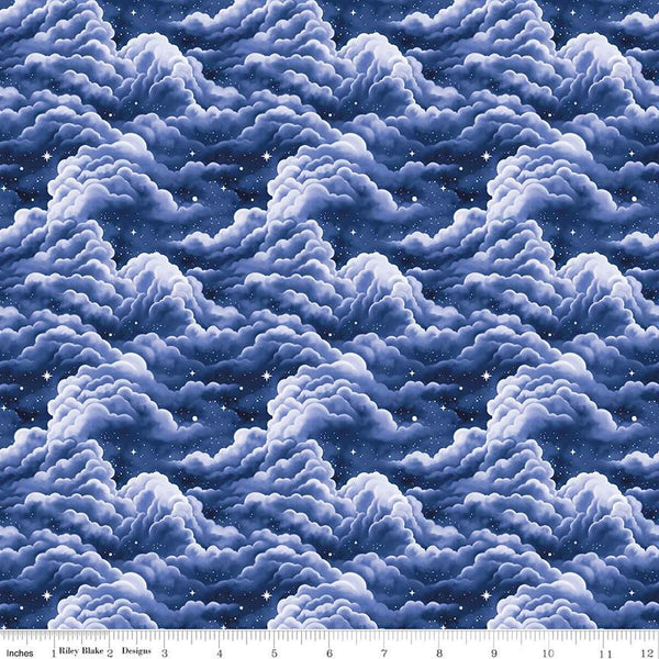 Riley Blake Celtic Cats CD16581 Navy Clouds By The Yard