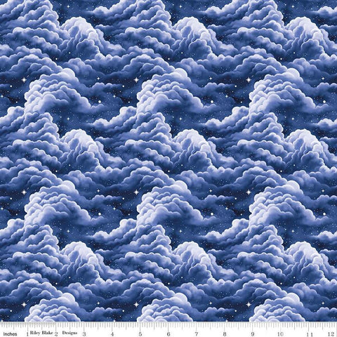 Riley Blake Celtic Cats CD16581 Navy Clouds By The Yard
