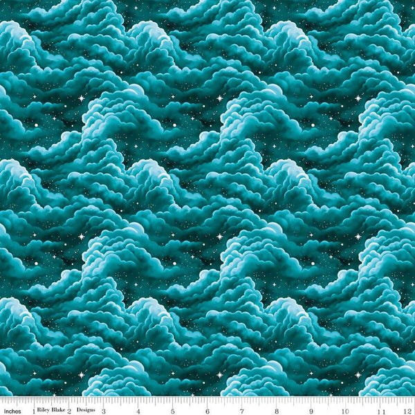 Riley Blake Celtic Cats CD16581 Teal Clouds By The Yard