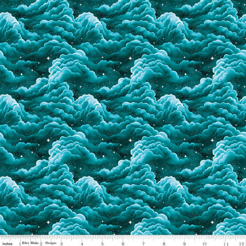 Riley Blake Celtic Cats CD16581 Teal Clouds By The Yard