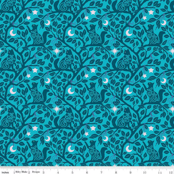 Riley Blake Celtic Cats CD16582 Teal Forest Cats By The Yard
