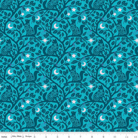 Riley Blake Celtic Cats CD16582 Teal Forest Cats By The Yard