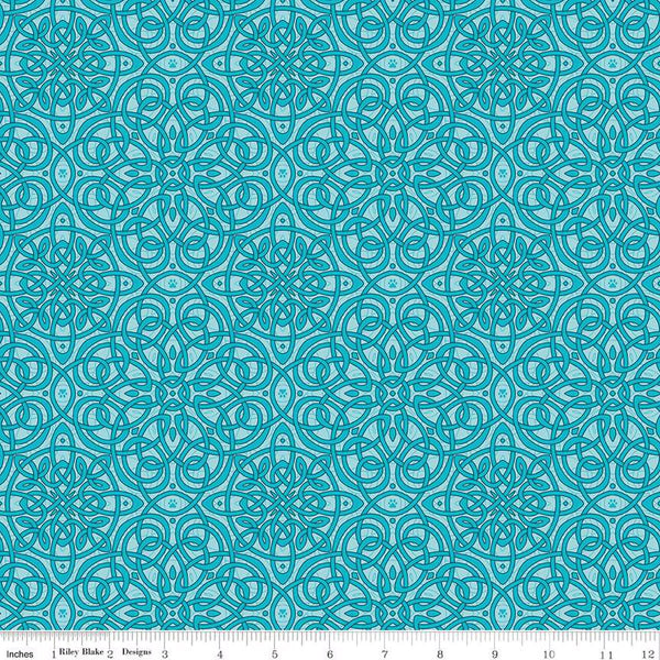 Riley Blake Celtic Cats CD16583 Aqua Celtic Knots By The Yard