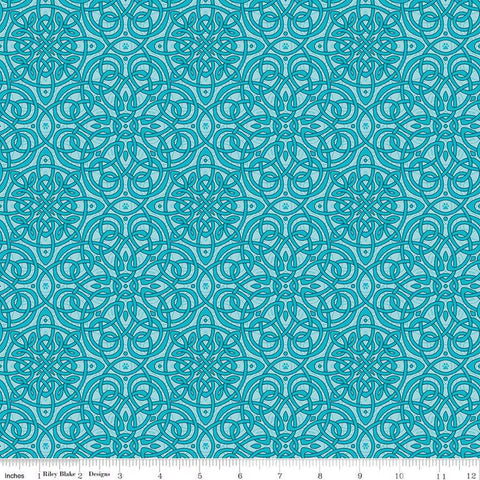 Riley Blake Celtic Cats CD16583 Aqua Celtic Knots By The Yard